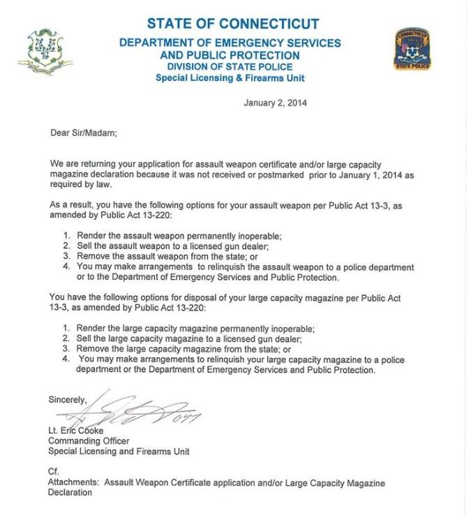 state of ct gun letter